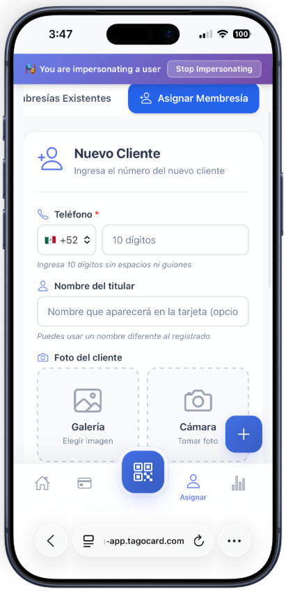 Registro de membresía desde dispositivo